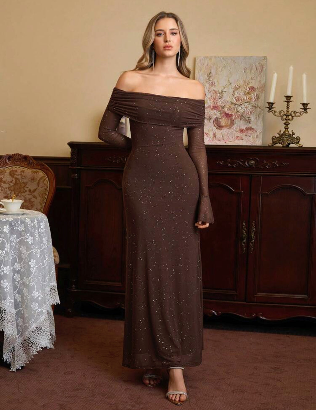 Chocolate Sparkle Off-Shoulder