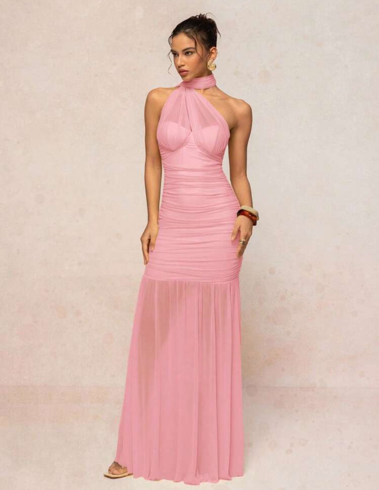 Rosé Illusion Ruched Gown