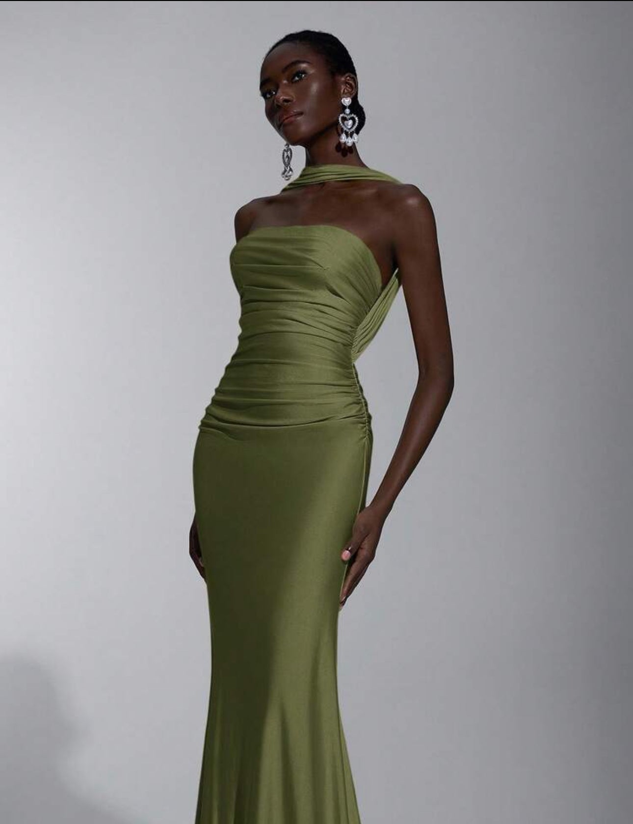 Olive Satin Hourglass Gown