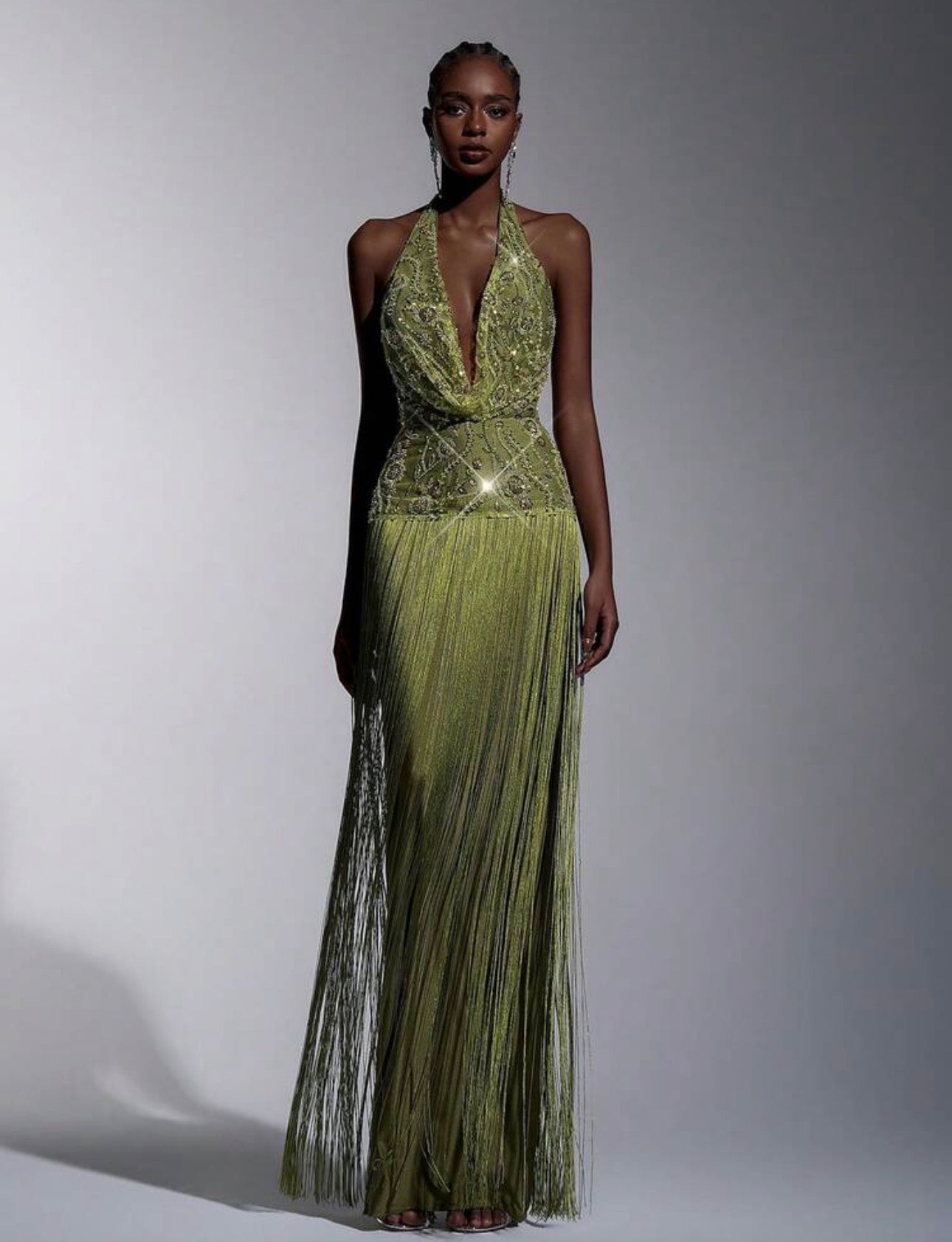 Verdant Étoile Fringe Gown