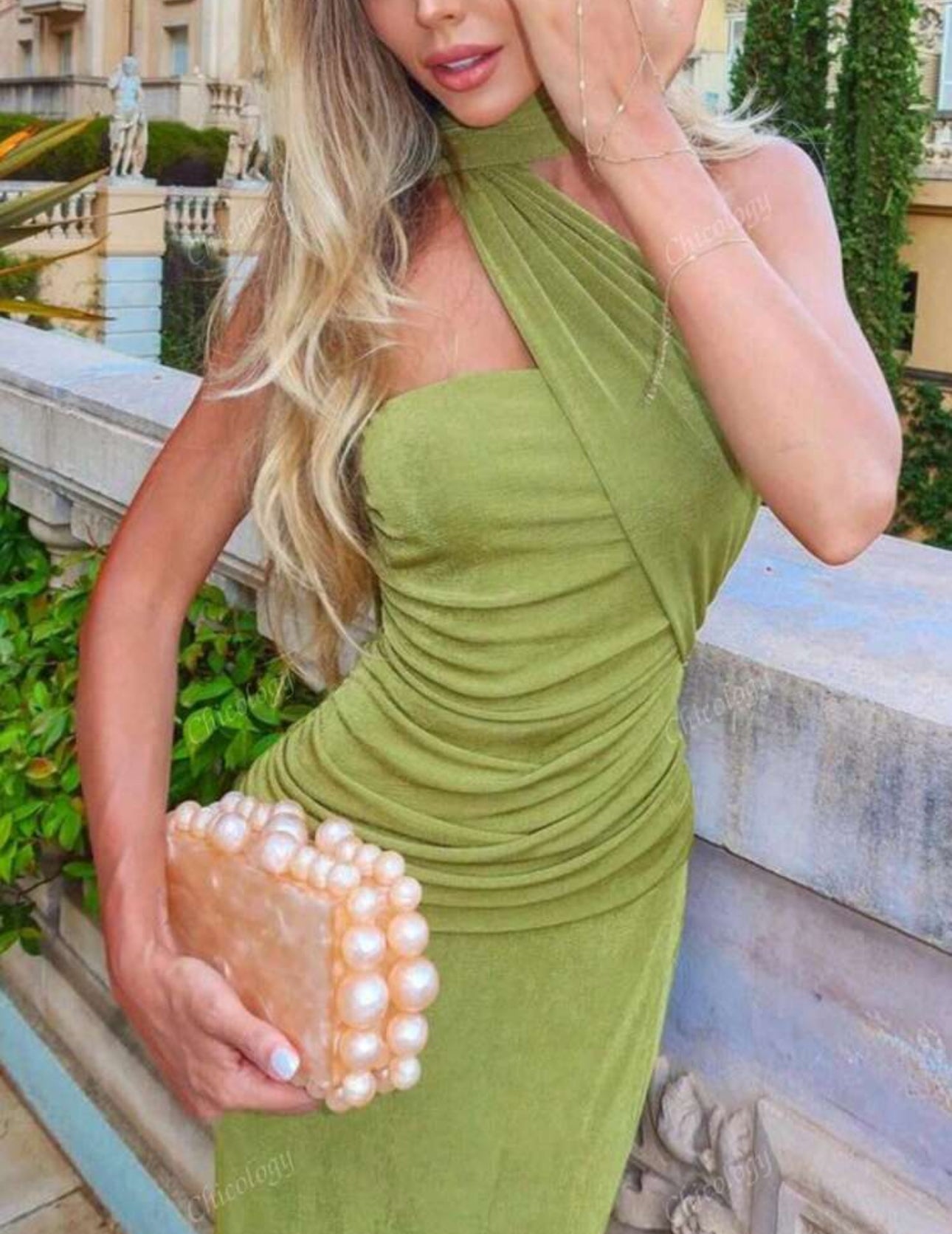 Olive Luxe One-Shoulder Dress