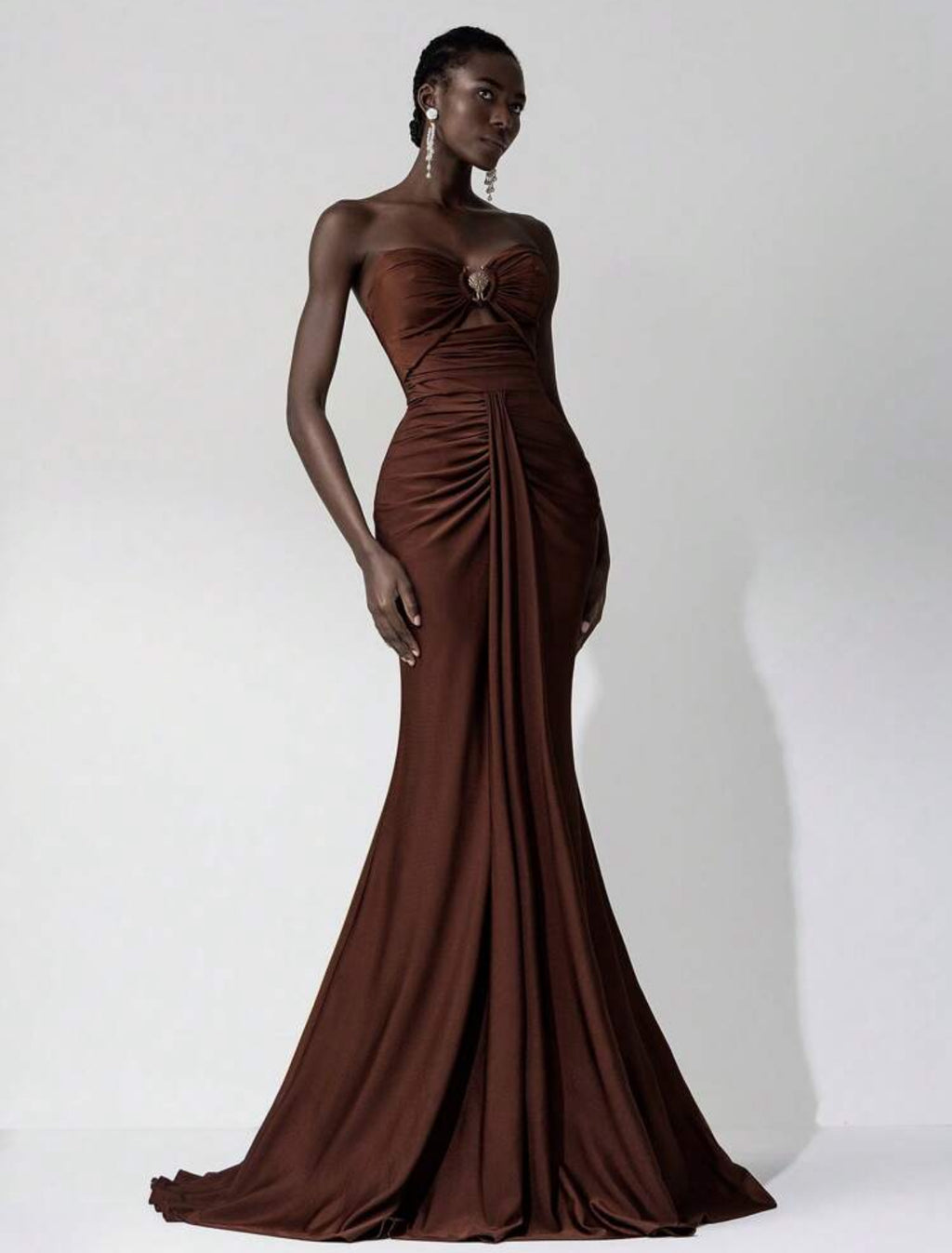 Cocoa Luxe Ruched Gown