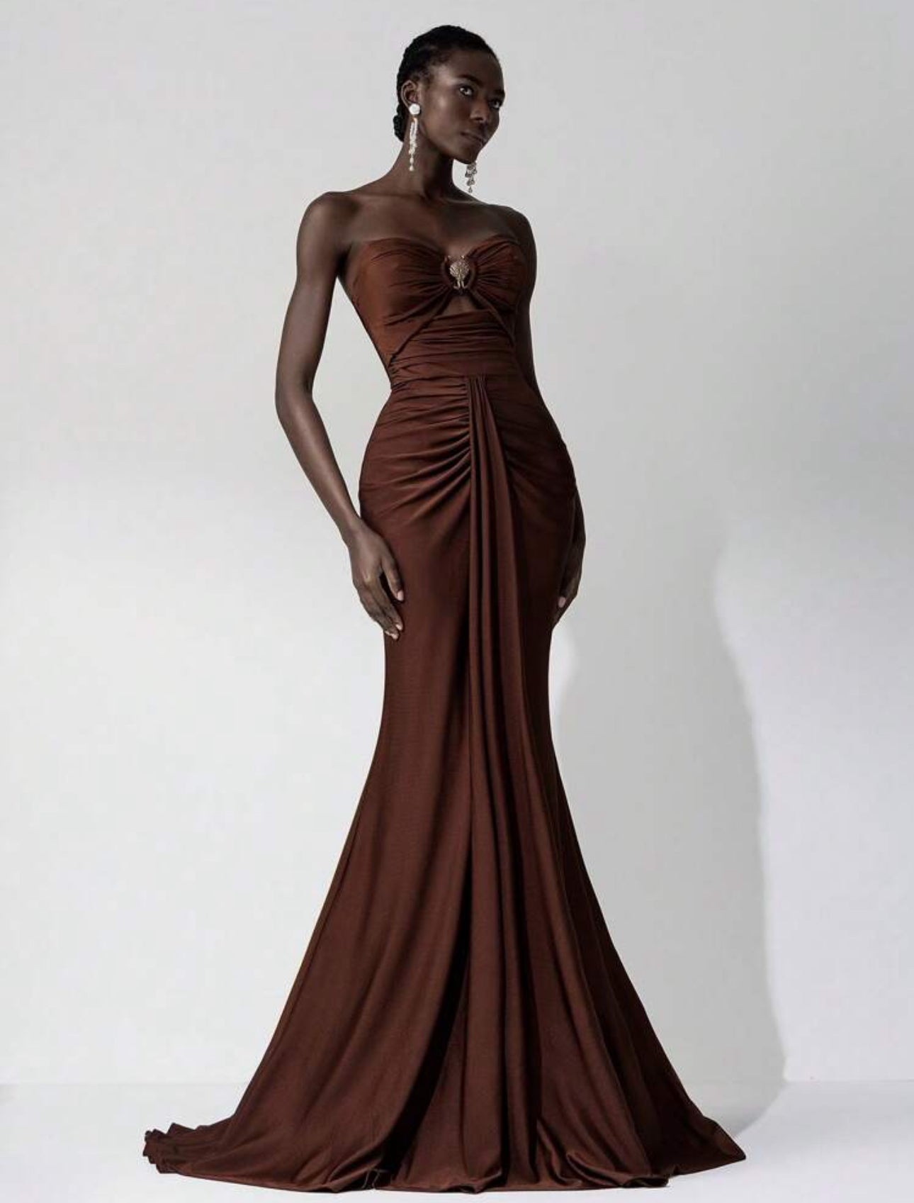 Cocoa Luxe Ruched Gown