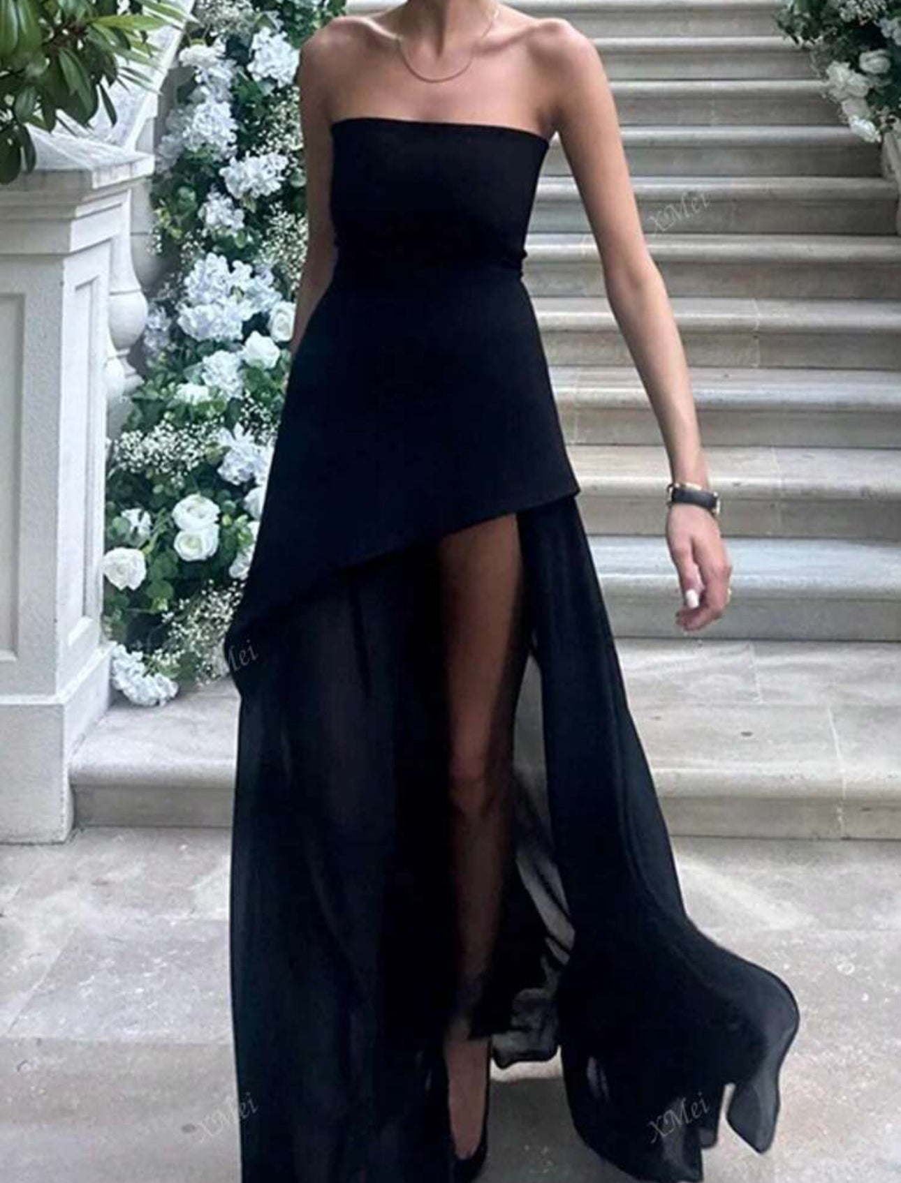 Noir Sheer Asymmetrical Gown