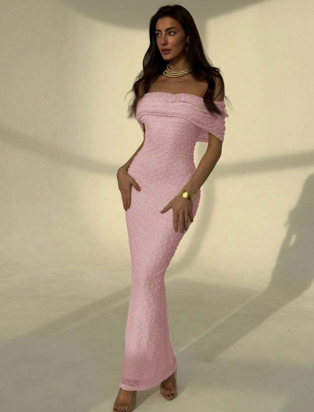 Blush Pearl Off-Shoulder Gown