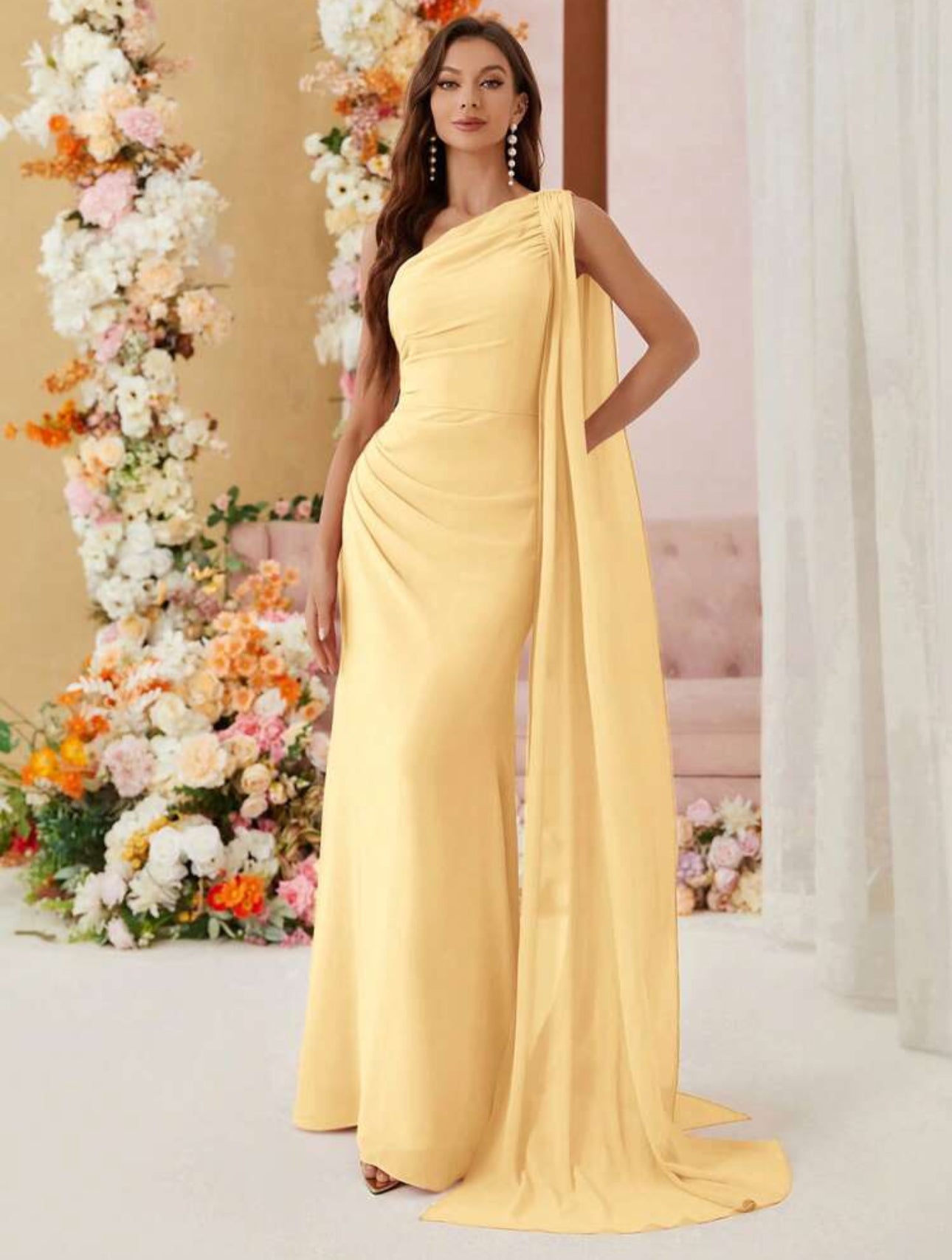 Sunny Elegance One-Shoulder Gown